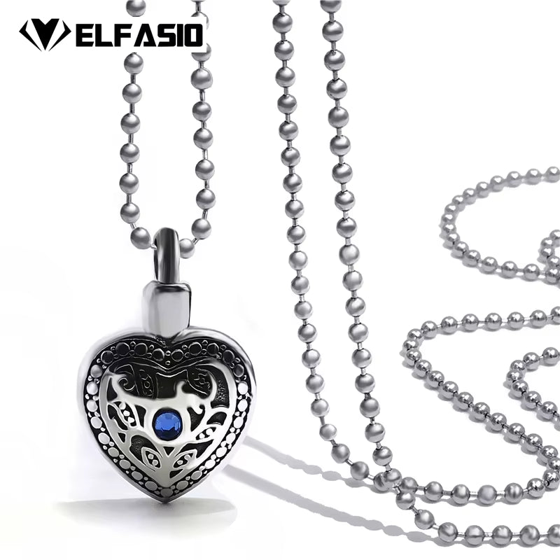 Heartfelt Blue CZ Cremation Keepsake Necklace - Stainless Steel Memorial Pendant for Women