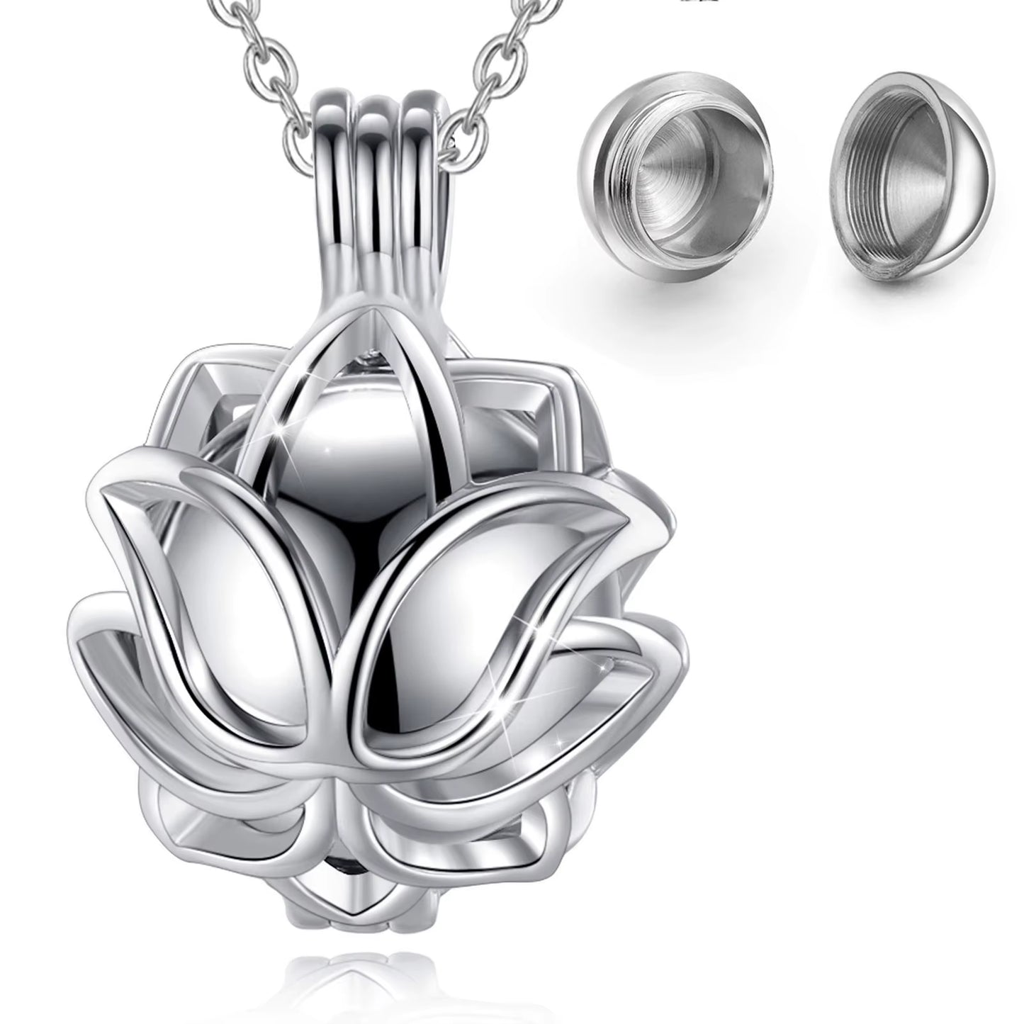 Lotus Blossom Urn Cremation Pendant - 14mm Ash Holder Locket Necklace for Keepsakes - DIY Jewelry K332N14