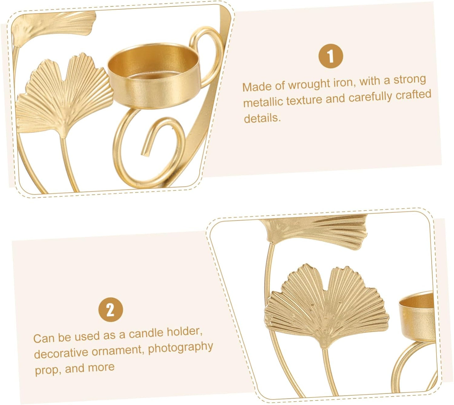 Ginkgo Leaf Metal Candlestick Holder - Elegant Retro Tealight Stand for Weddings & Home Decor