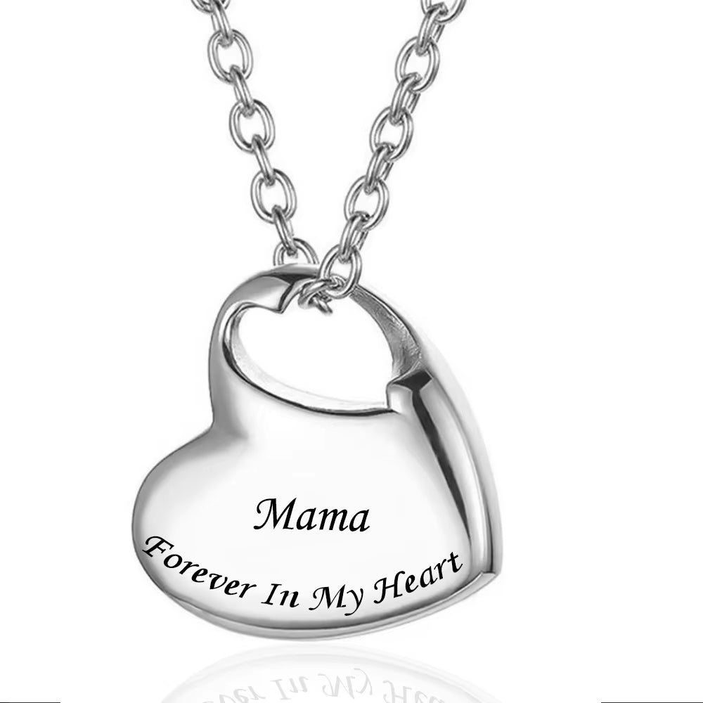 Stainless Steel Funeral Cremation Heart Forever in My Heart Pendant Keepsake Urn Necklace for Ashes Memorial Jewelry Mementos