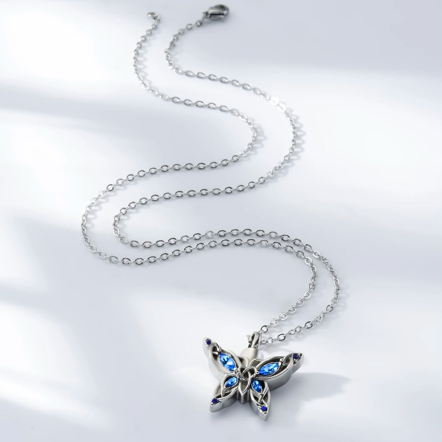 Elegant Butterfly Urn Pendant Necklace for Memorial Ashes and Hair Keepsake Jewelry with Fill Set