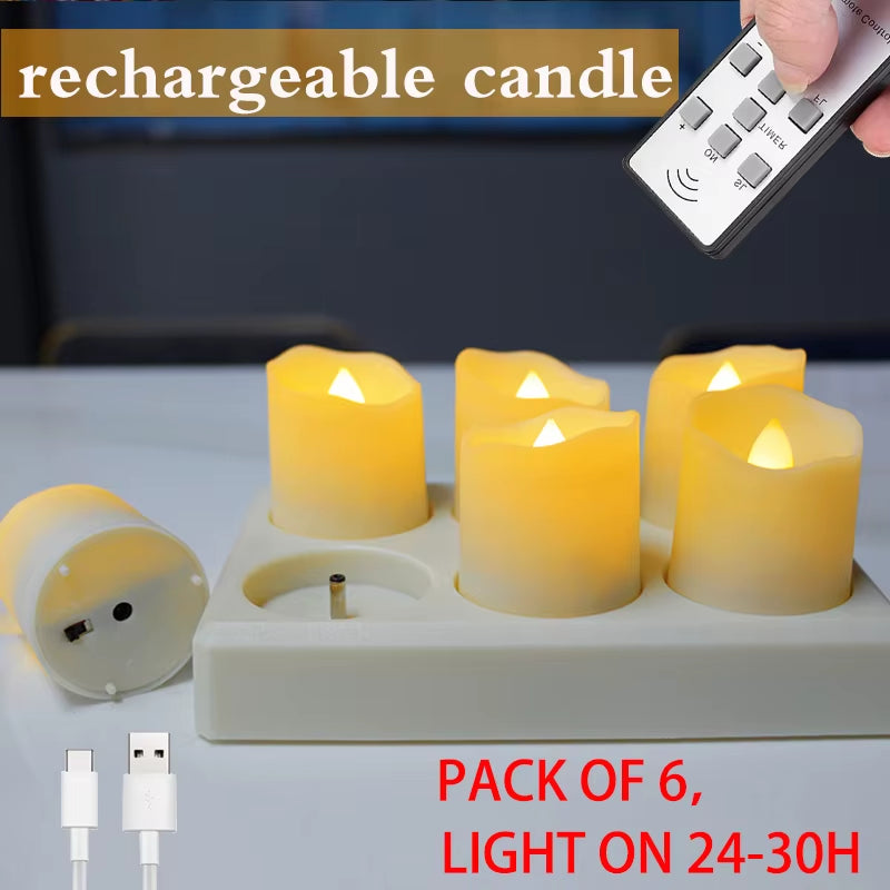 Flickering LED Candles with Remote Control - USB Rechargeable Tealights for Spooky Halloween Home Decoration