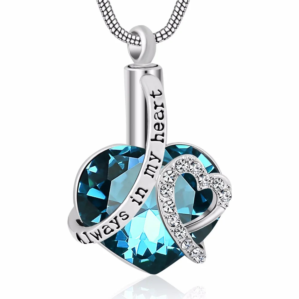 Always in My Heart Locket Cremation Ashes Urn Pendant with Birthstone Necklace Keepsake Jewelry