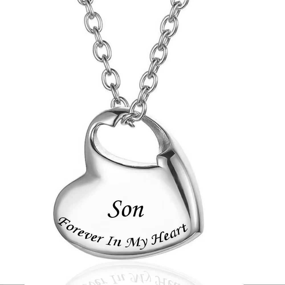 Stainless Steel Funeral Cremation Heart Forever in My Heart Pendant Keepsake Urn Necklace for Ashes Memorial Jewelry Mementos