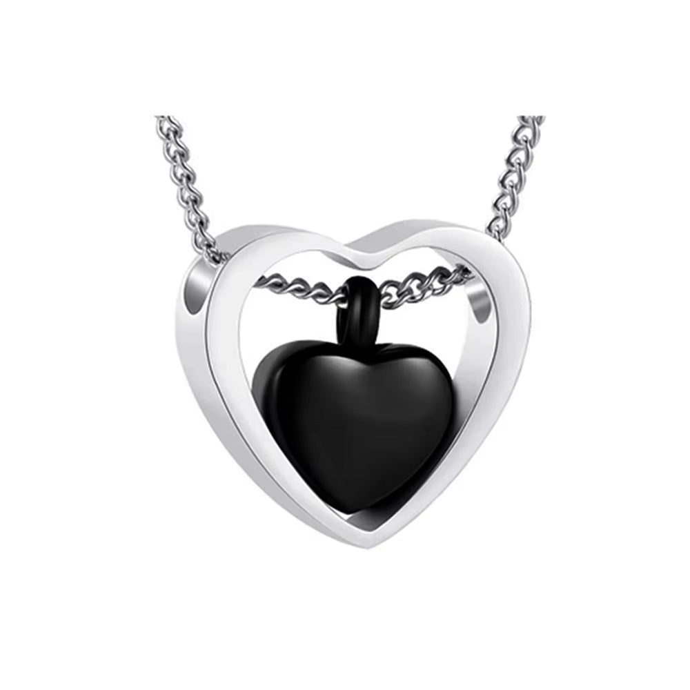Elegant Stainless Steel Double Heart Cremation Urn Necklace with Funnel Fill Kit - Keepsake Memorial Ashes in 3 Stunning Colors