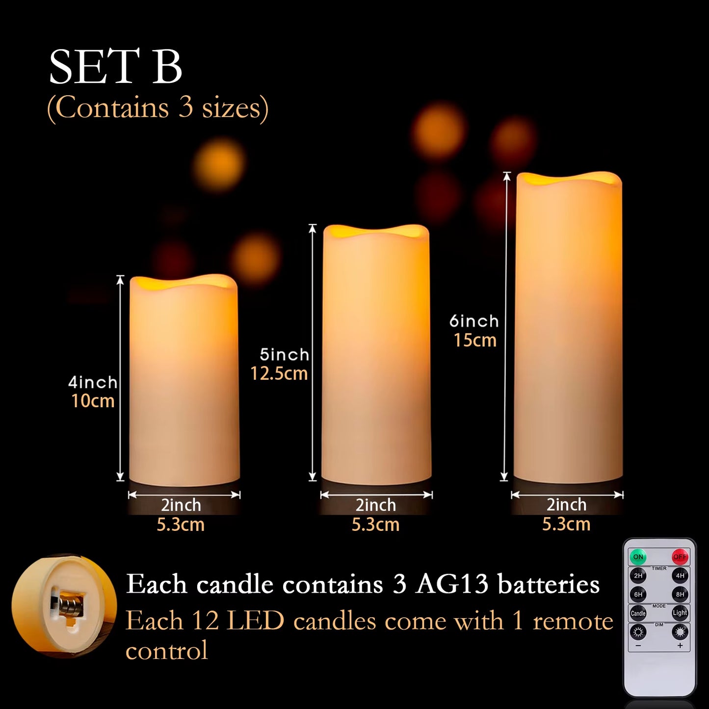 12-180Pcs LED Candles Flameless Candles with Remote(2'*3/4/5/6') Wedding Candles Battery Operated Candles Fireplace Decor
