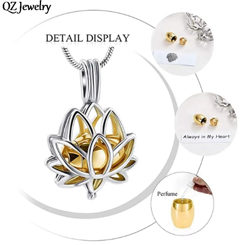 Stainless Steel Lotus Pendant Necklace - Memorial Urn Chain for Human & Pet Ashes - Thoughtful Jewelry Gift