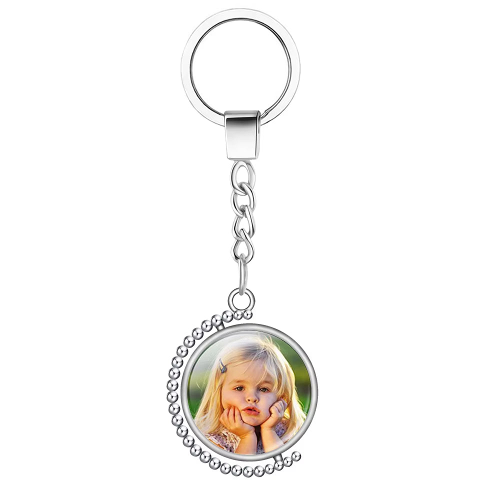 Personality Photo Family Double Sided Keychain Photo Baby Child Dad Mom Brother Sister Portrait Private Custom Rotate Key Chain