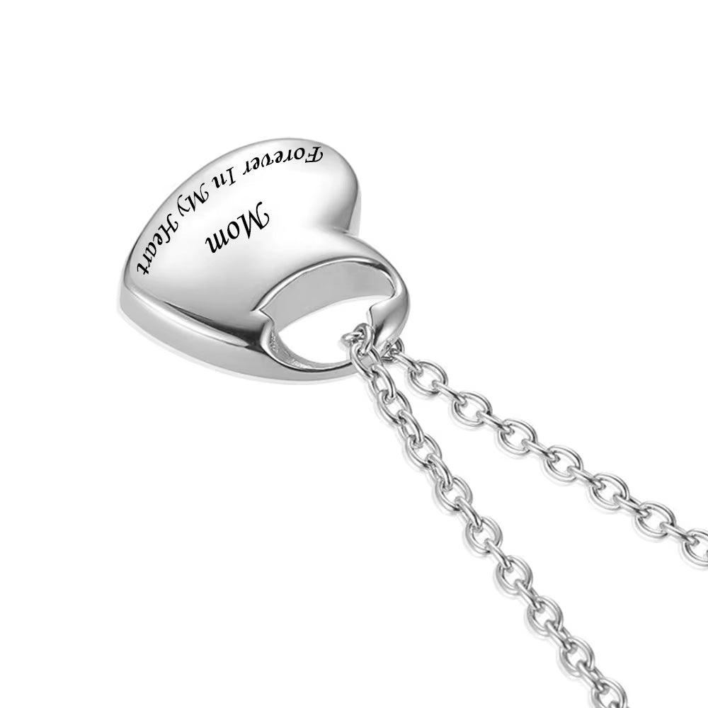 Stainless Steel Funeral Cremation Heart Forever in My Heart Pendant Keepsake Urn Necklace for Ashes Memorial Jewelry Mementos