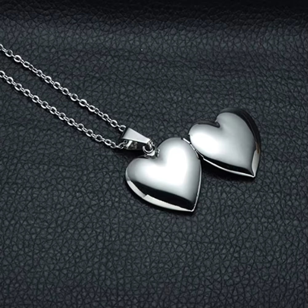Custom Engraved Stainless Steel Heart Photo Locket Necklace with Personalized Text, Name, and Date