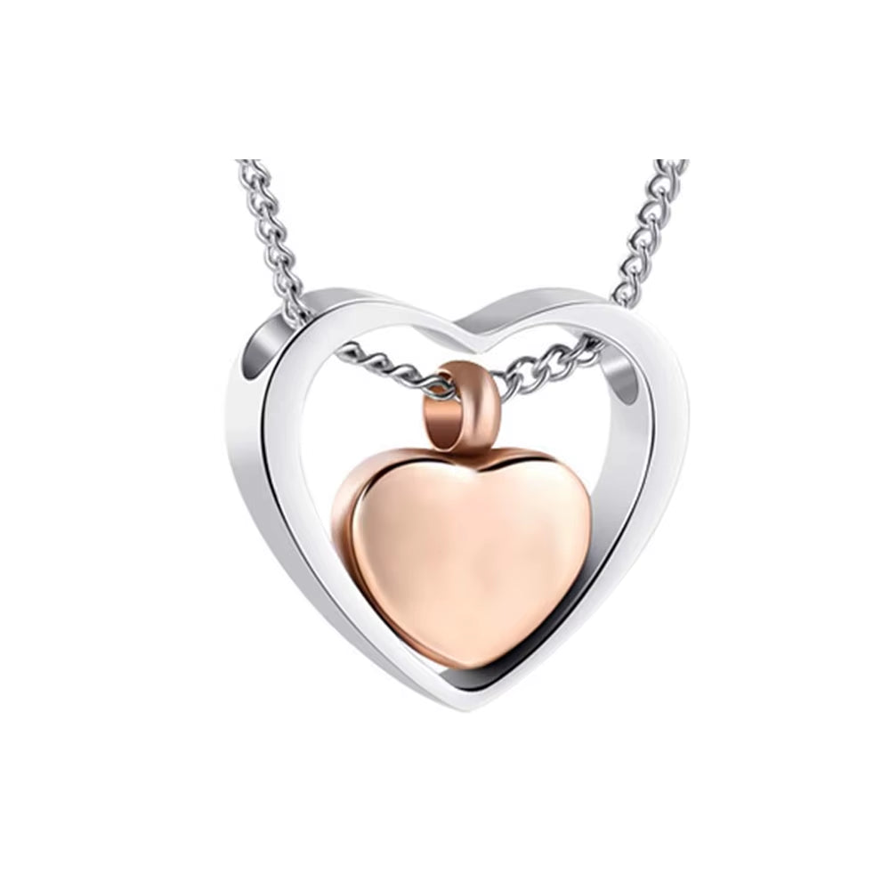Elegant Stainless Steel Double Heart Cremation Urn Necklace with Funnel Fill Kit - Keepsake Memorial Ashes in 3 Stunning Colors