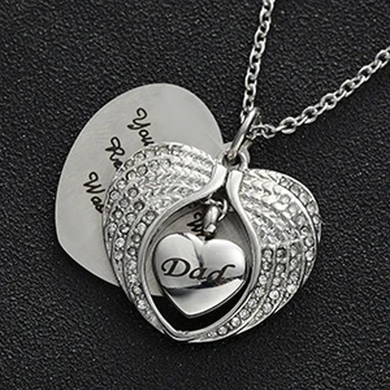 Angel Wing Heart Cremation Urn Necklace in Stainless Steel - Memorial Keepsake Jewelry for Ashes, 50cm