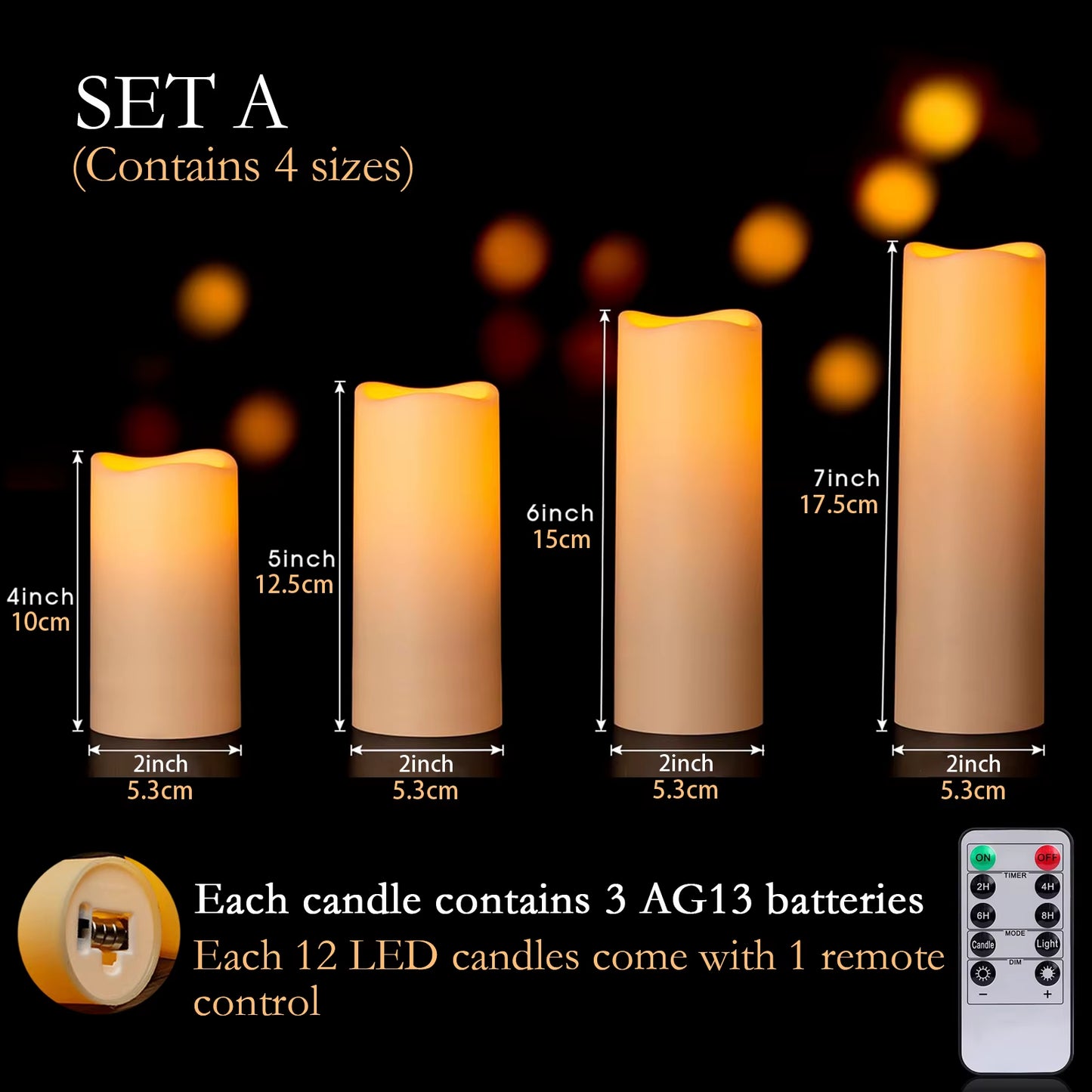 12-180Pcs LED Candles Flameless Candles with Remote(2'*3/4/5/6') Wedding Candles Battery Operated Candles Fireplace Decor