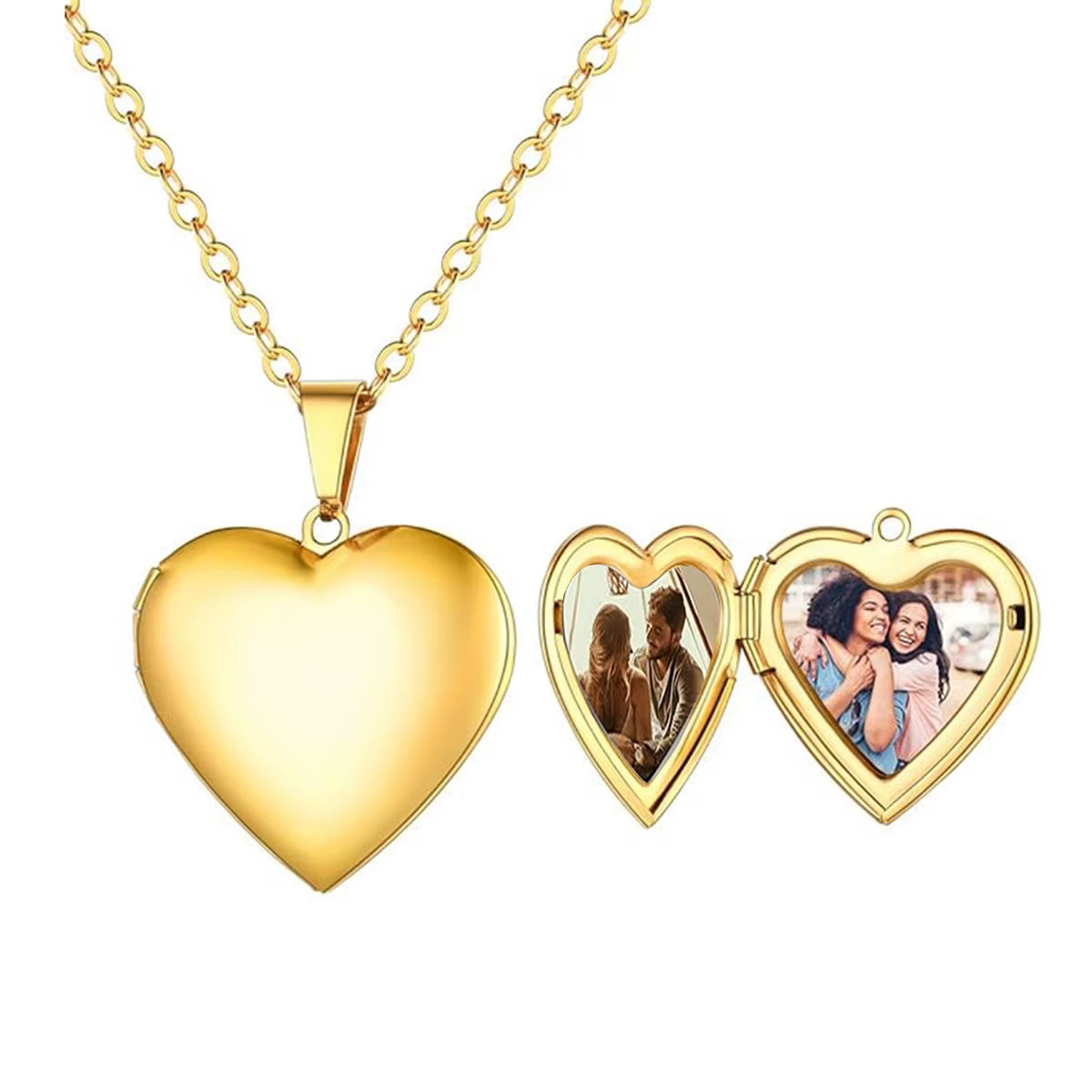Custom Engraved Stainless Steel Heart Photo Locket Necklace with Personalized Text, Name, and Date
