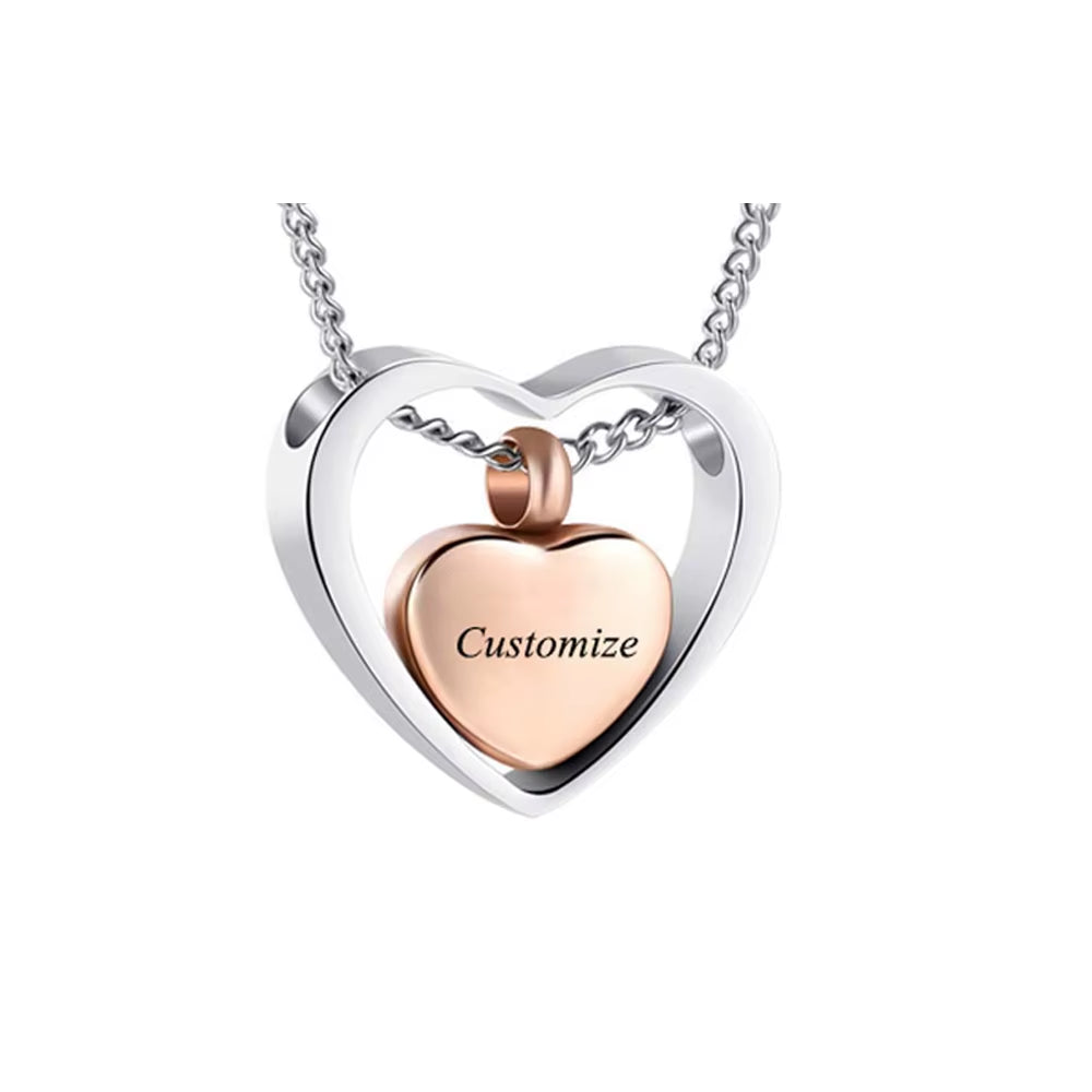 Elegant Stainless Steel Double Heart Cremation Urn Necklace with Funnel Fill Kit - Keepsake Memorial Ashes in 3 Stunning Colors