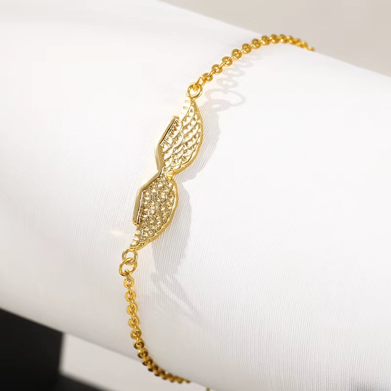 Bohemian Retro Circle Heartbeat Angel Wings Beaded Bracelet Gold Color Charm Stainless Steel Angel Wings Bracelets for Women