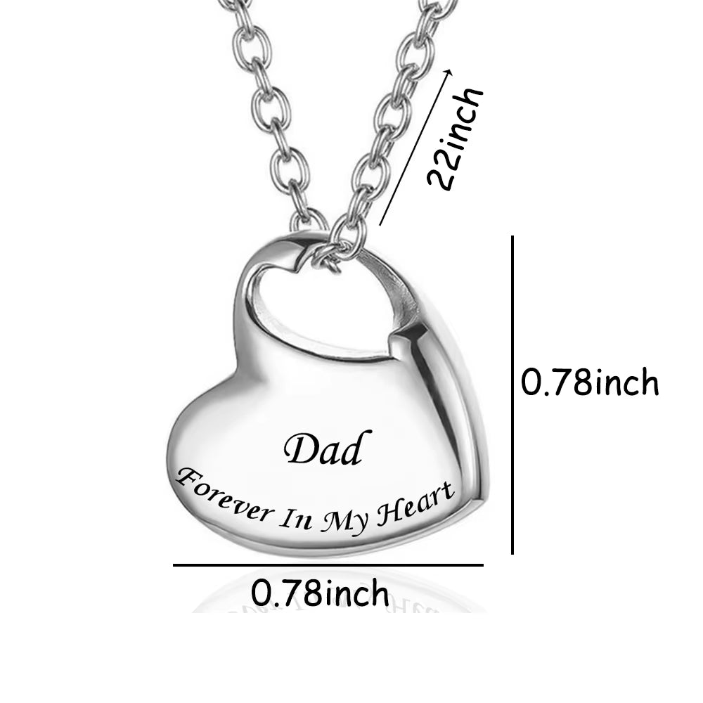 Stainless Steel Funeral Cremation Heart Forever in My Heart Pendant Keepsake Urn Necklace for Ashes Memorial Jewelry Mementos
