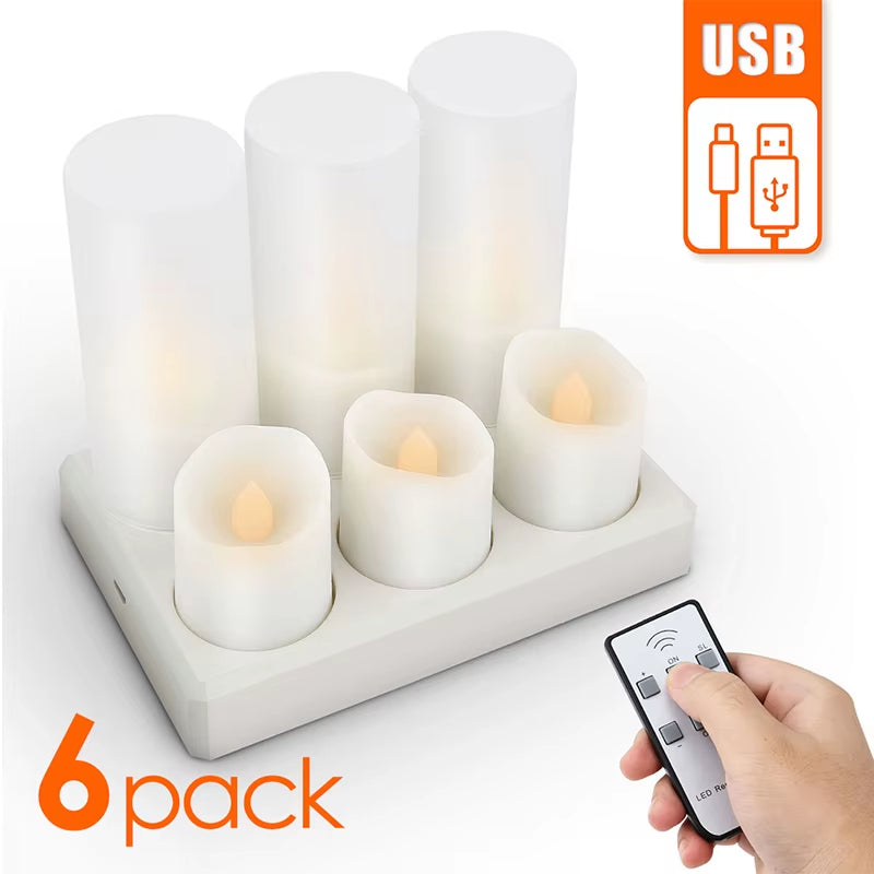 Flickering LED Candles with Remote Control - USB Rechargeable Tealights for Spooky Halloween Home Decoration