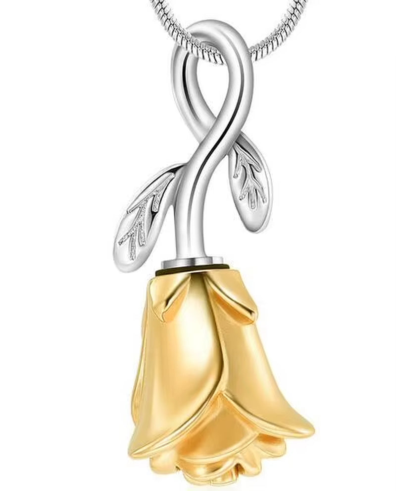 Rose Flower Cremation Jewelry for Ashes of Loved Ones Stainless Steel Keepsake Pendant Memorial Urn Necklace