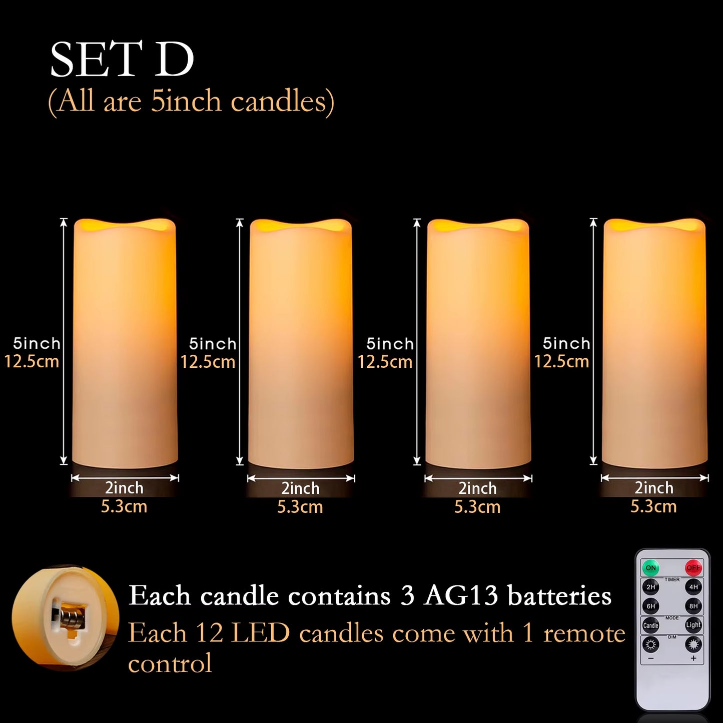 12-180Pcs LED Candles Flameless Candles with Remote(2'*3/4/5/6') Wedding Candles Battery Operated Candles Fireplace Decor