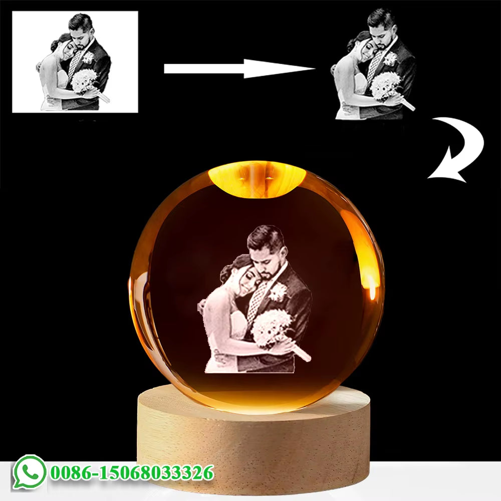 Custom Crystal Ball Photo LED Night Light Bedroom Office Decoration Gift Wedding Couple'S Parents Pet Photos Souvenir Gifts
