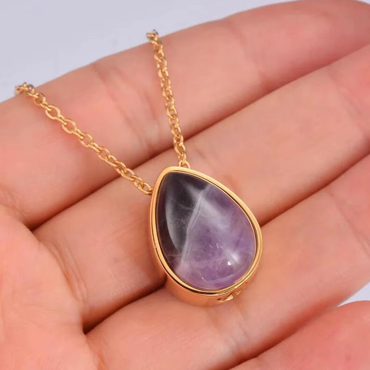 Elegant Teardrop Amethyst & Turquoise Pendant - Stainless Steel Cremation Urn Necklace for Cherished Memories