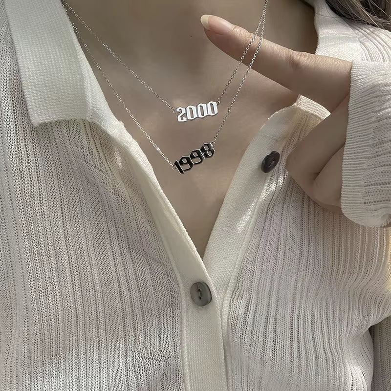 Custom Stainless Steel Birth Year Necklace (1980-2021) - Elegant Choker Pendant Jewelry for Men and Women
