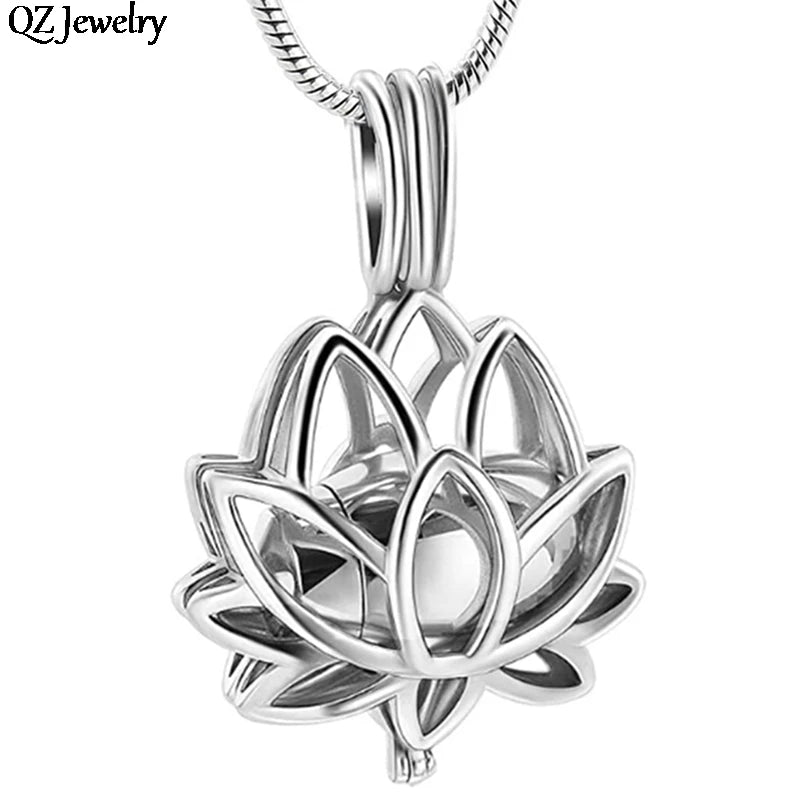 Stainless Steel Lotus Pendant Necklace - Memorial Urn Chain for Human & Pet Ashes - Thoughtful Jewelry Gift