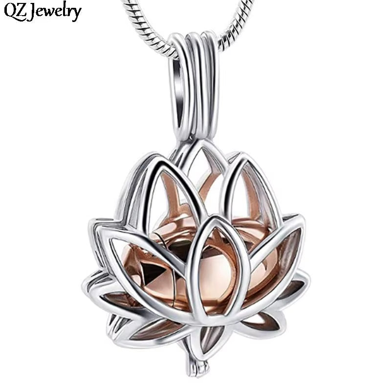 Stainless Steel Lotus Pendant Necklace - Memorial Urn Chain for Human & Pet Ashes - Thoughtful Jewelry Gift