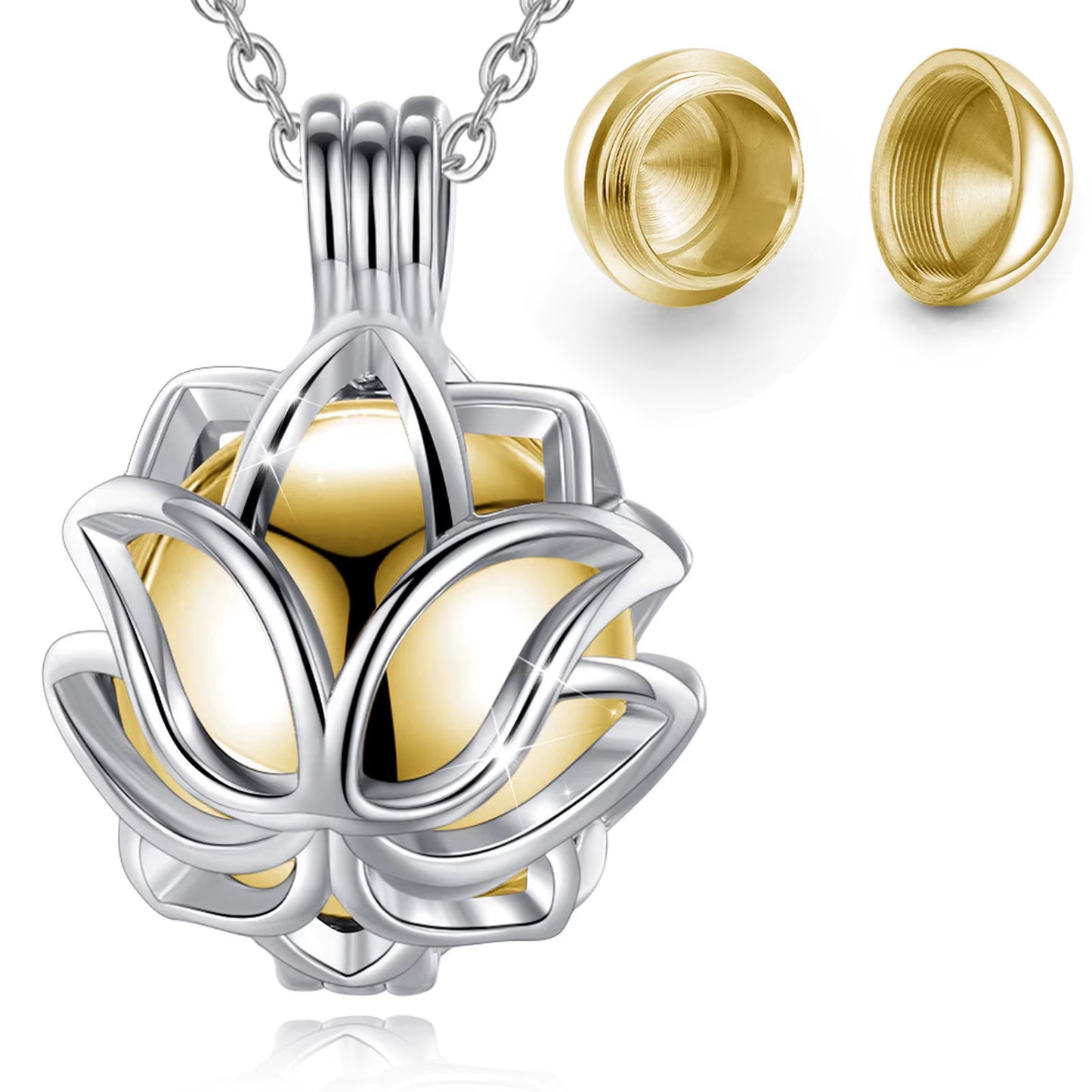 Lotus Blossom Urn Cremation Pendant - 14mm Ash Holder Locket Necklace for Keepsakes - DIY Jewelry K332N14