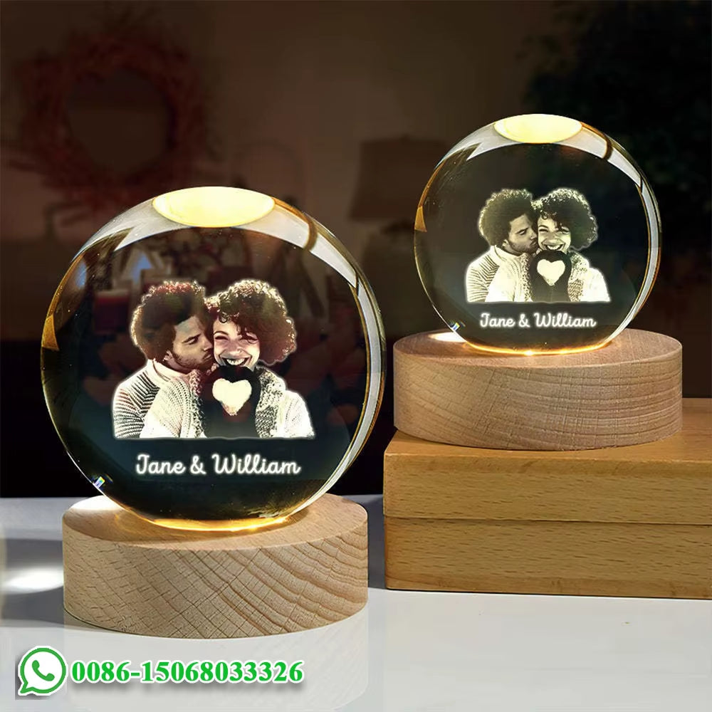 Custom Crystal Ball Photo LED Night Light Bedroom Office Decoration Gift Wedding Couple'S Parents Pet Photos Souvenir Gifts