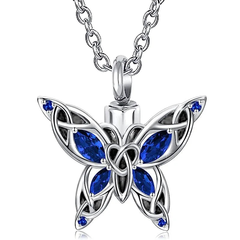 Elegant Butterfly Urn Pendant Necklace for Memorial Ashes and Hair Keepsake Jewelry with Fill Set