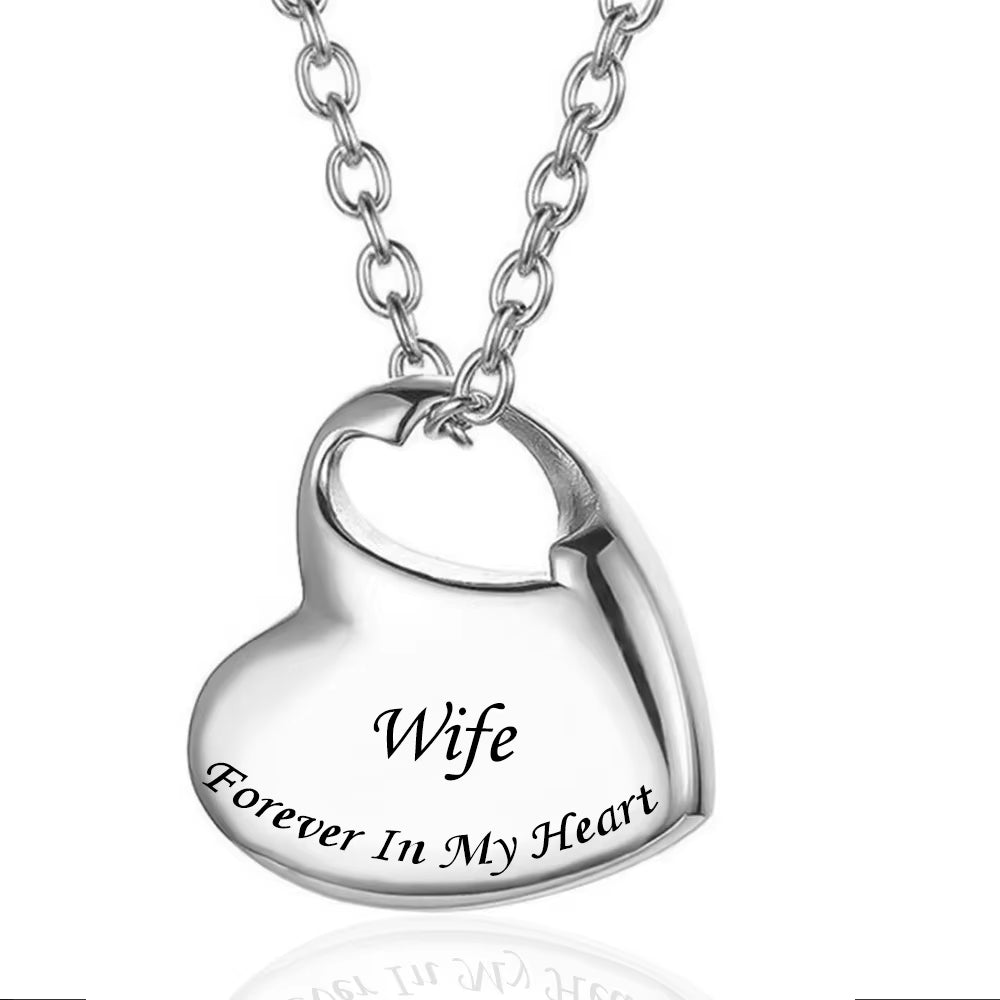 Stainless Steel Funeral Cremation Heart Forever in My Heart Pendant Keepsake Urn Necklace for Ashes Memorial Jewelry Mementos