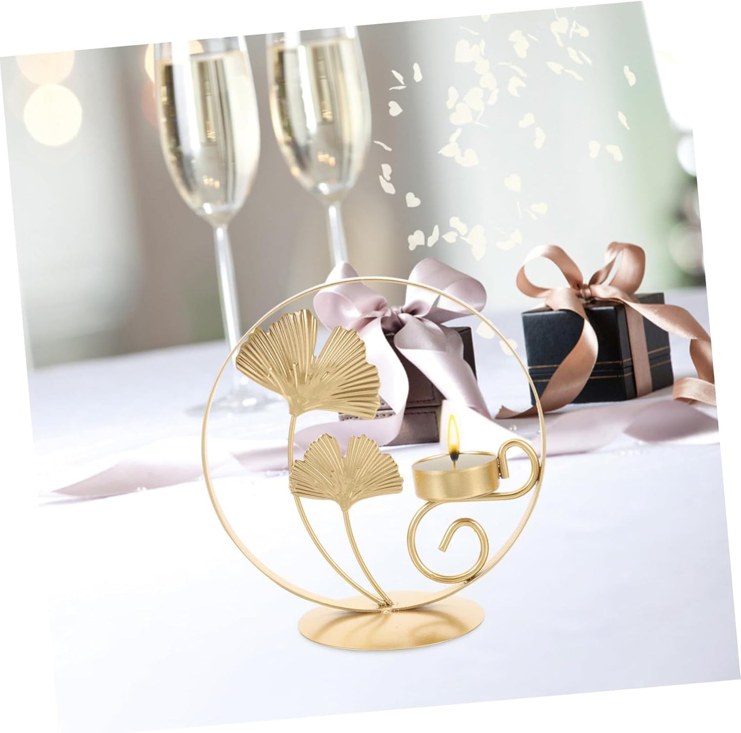 Ginkgo Leaf Metal Candlestick Holder - Elegant Retro Tealight Stand for Weddings & Home Decor