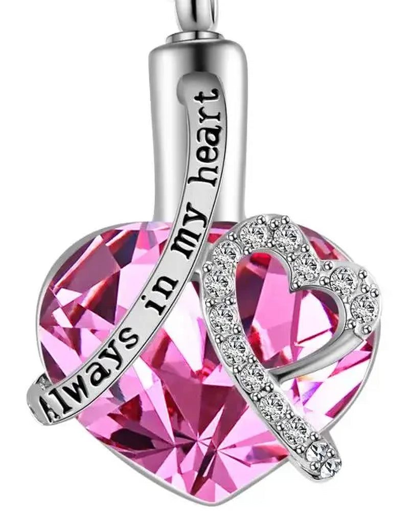 Always in My Heart Locket Cremation Ashes Urn Pendant with Birthstone Necklace Keepsake Jewelry