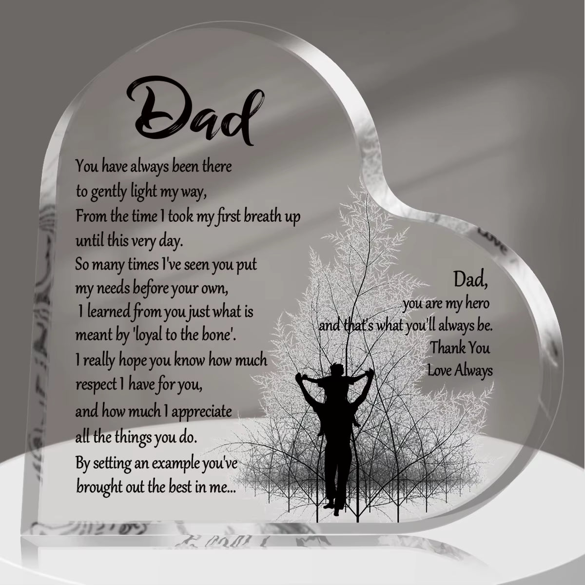Heart-Shaped Acrylic Plaque - Perfect Keepsake Gift for Dad on Birthdays and Father's Day with Thankful Quote