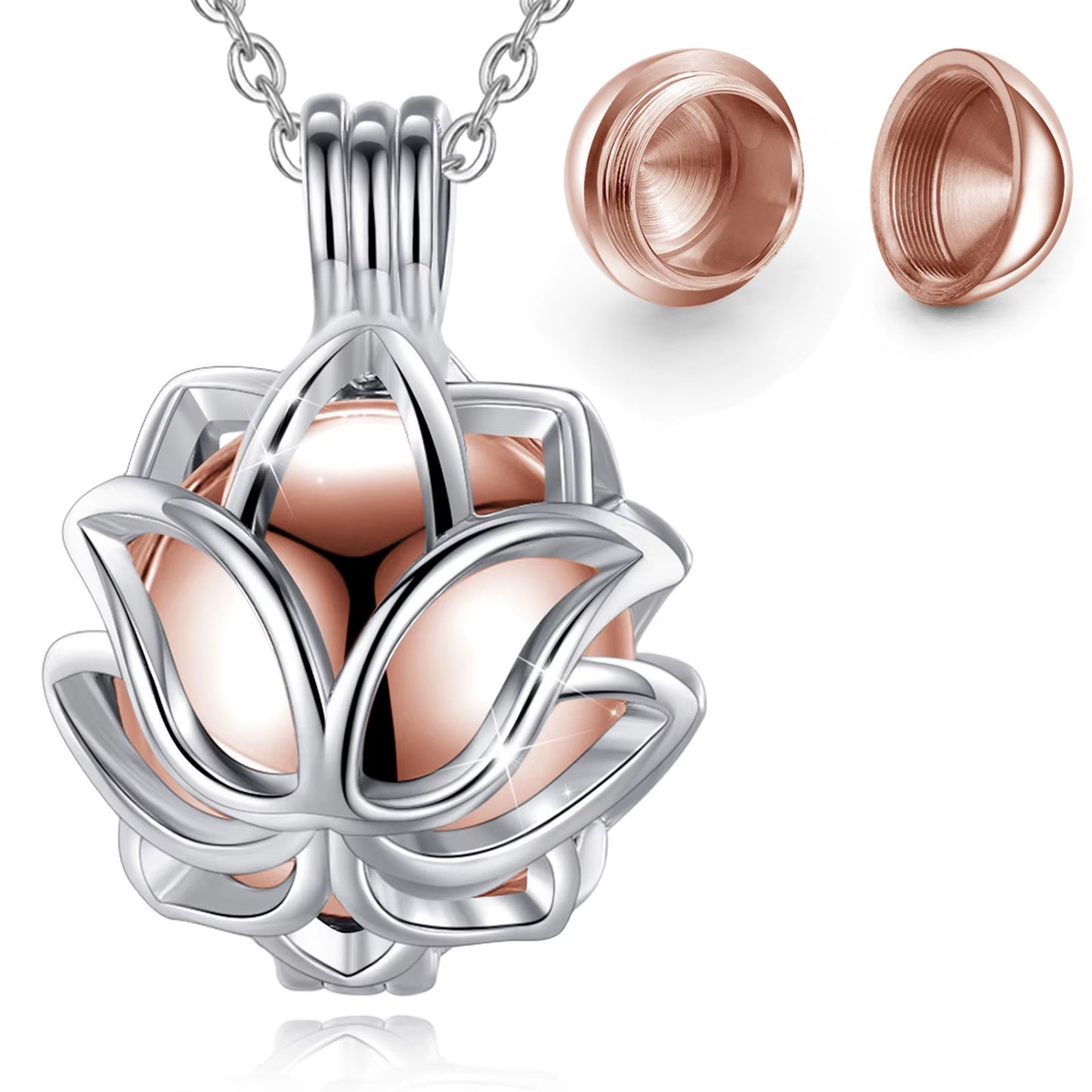 Lotus Blossom Urn Cremation Pendant - 14mm Ash Holder Locket Necklace for Keepsakes - DIY Jewelry K332N14