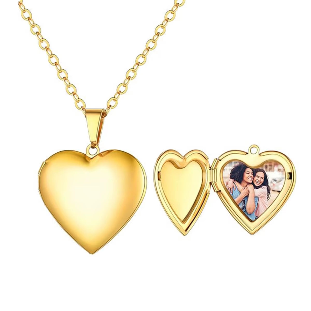 Custom Engraved Stainless Steel Heart Photo Locket Necklace with Personalized Text, Name, and Date