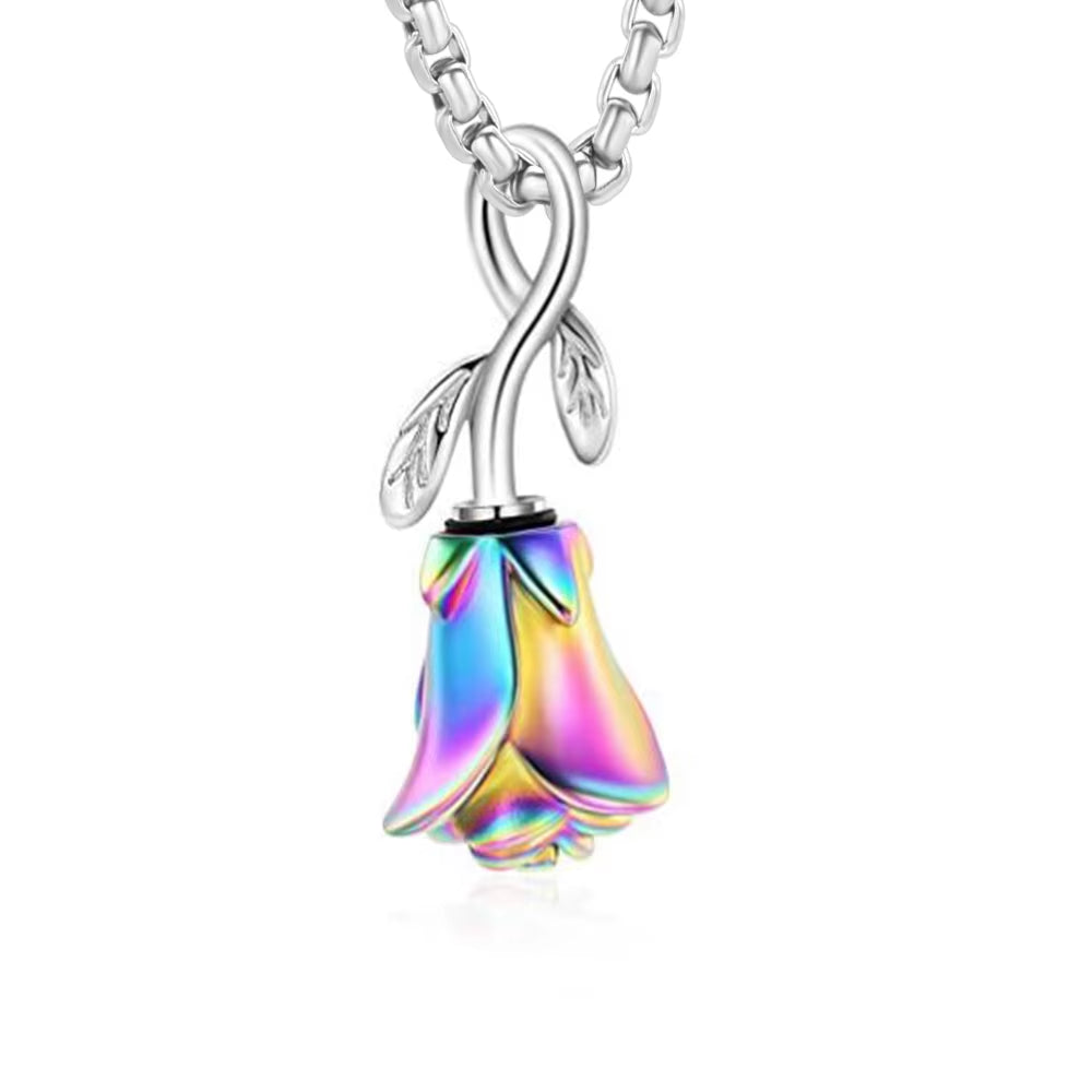 Rose Flower Cremation Jewelry for Ashes of Loved Ones Stainless Steel Keepsake Pendant Memorial Urn Necklace