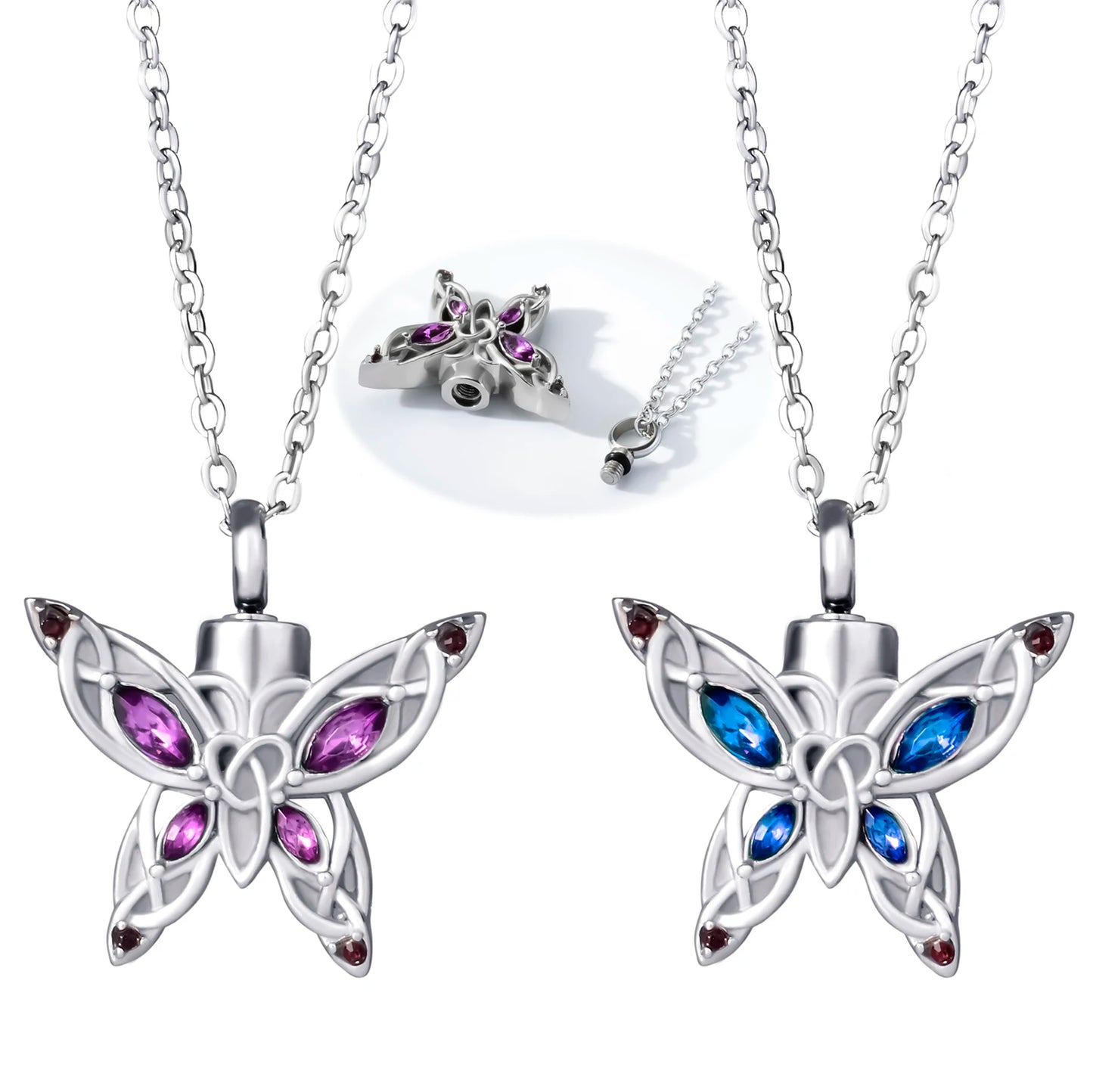 Elegant Butterfly Urn Pendant Necklace for Memorial Ashes and Hair Keepsake Jewelry with Fill Set