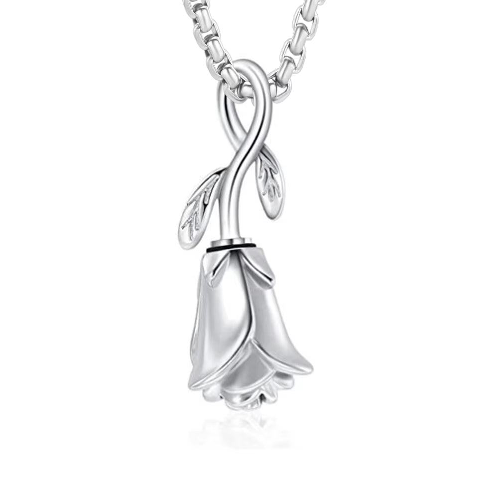 Rose Flower Cremation Jewelry for Ashes of Loved Ones Stainless Steel Keepsake Pendant Memorial Urn Necklace