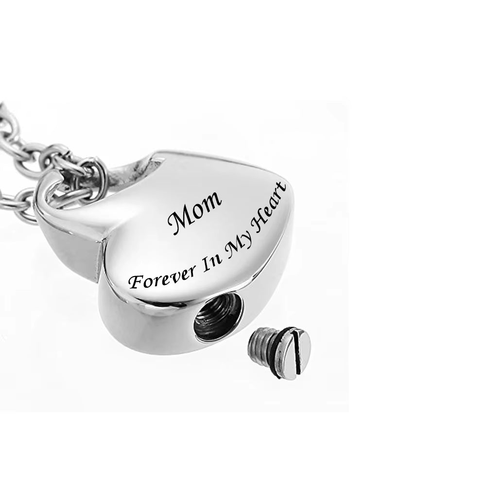Stainless Steel Funeral Cremation Heart Forever in My Heart Pendant Keepsake Urn Necklace for Ashes Memorial Jewelry Mementos