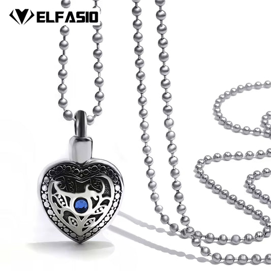 Heartfelt Blue CZ Cremation Keepsake Necklace - Stainless Steel Memorial Pendant for Women