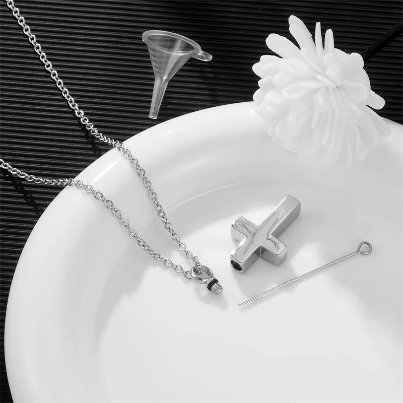 Elegant Stainless Steel Cremation Necklace - Ashes Holder Memorial Pendant Jewelry
