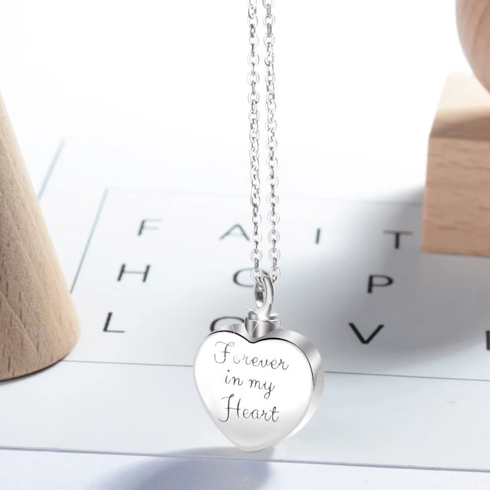 Sterling Silver Heart Locket Cremation Ashes Urn Necklace with Blue Crystal Birthstone Keepsake Jewelry - CYG004
