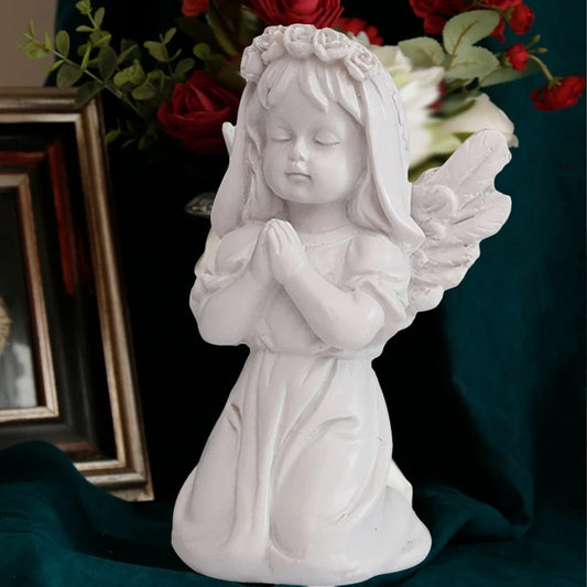 Elegant European Resin Angel Figurine - Cupid Sculpture for Outdoor and Home Décor, Symbolizing Peaceful Prayer