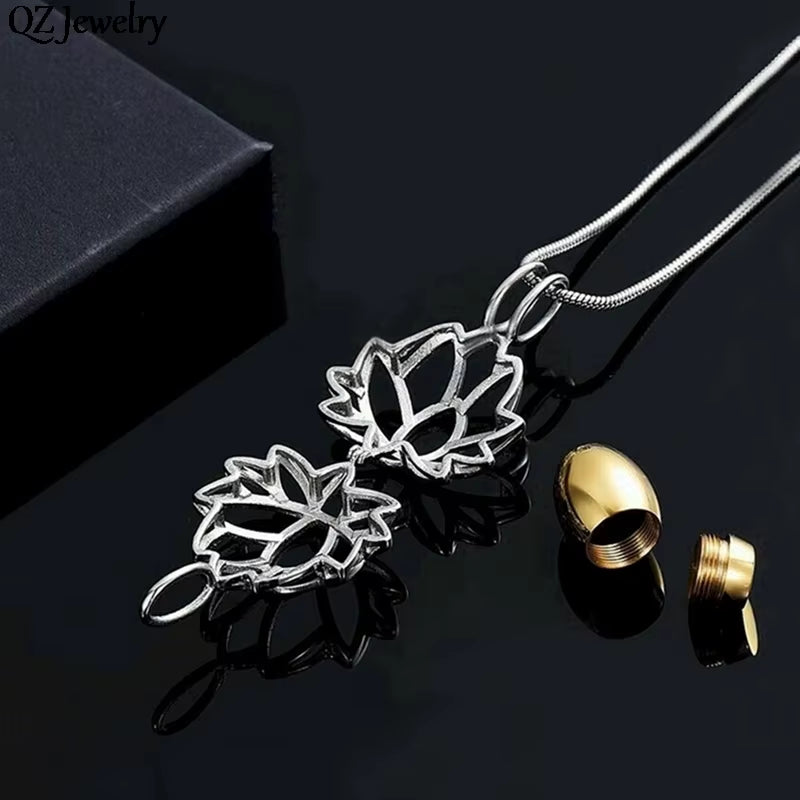 Stainless Steel Lotus Pendant Necklace - Memorial Urn Chain for Human & Pet Ashes - Thoughtful Jewelry Gift