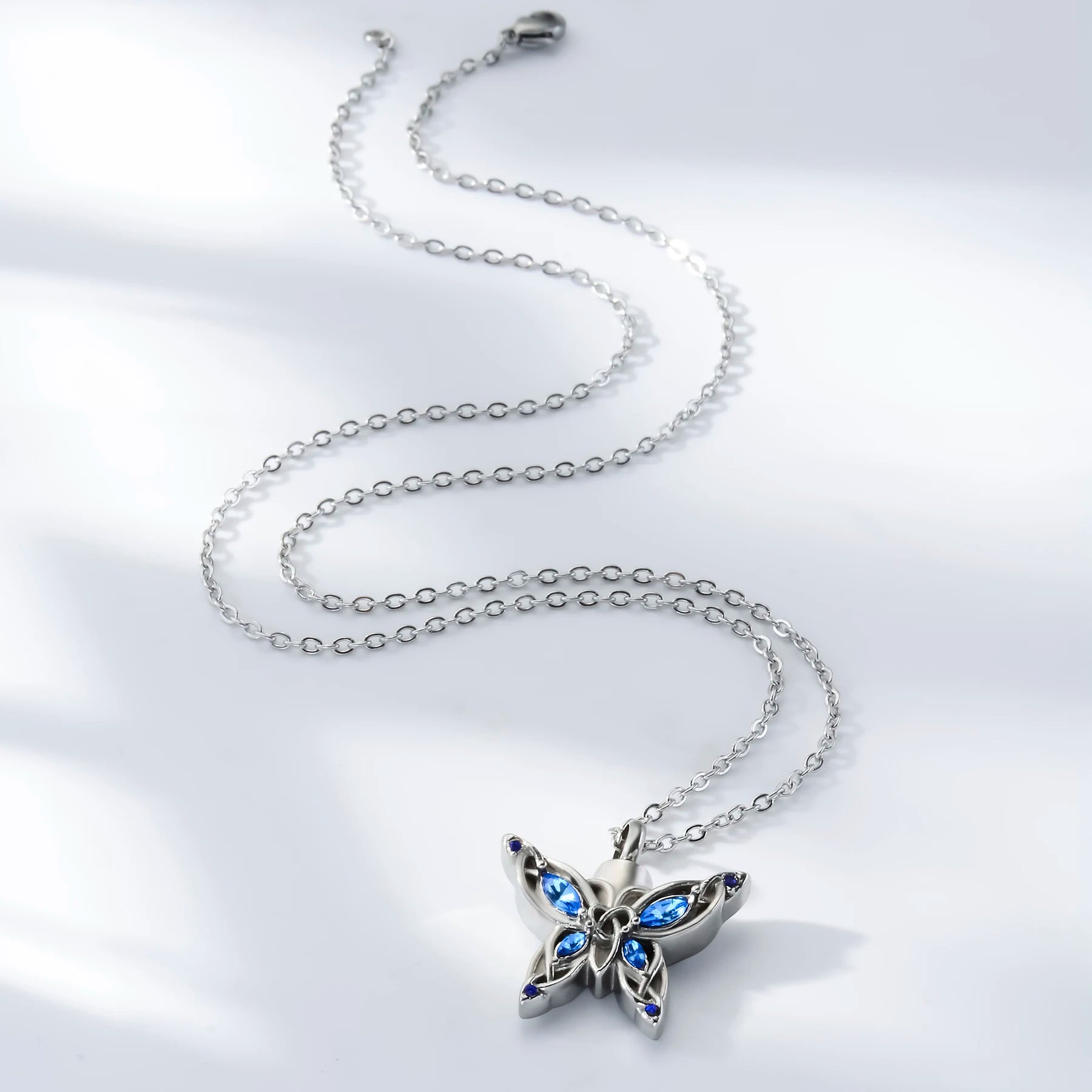 Elegant Butterfly Urn Pendant Necklace for Memorial Ashes and Hair Keepsake Jewelry with Fill Set