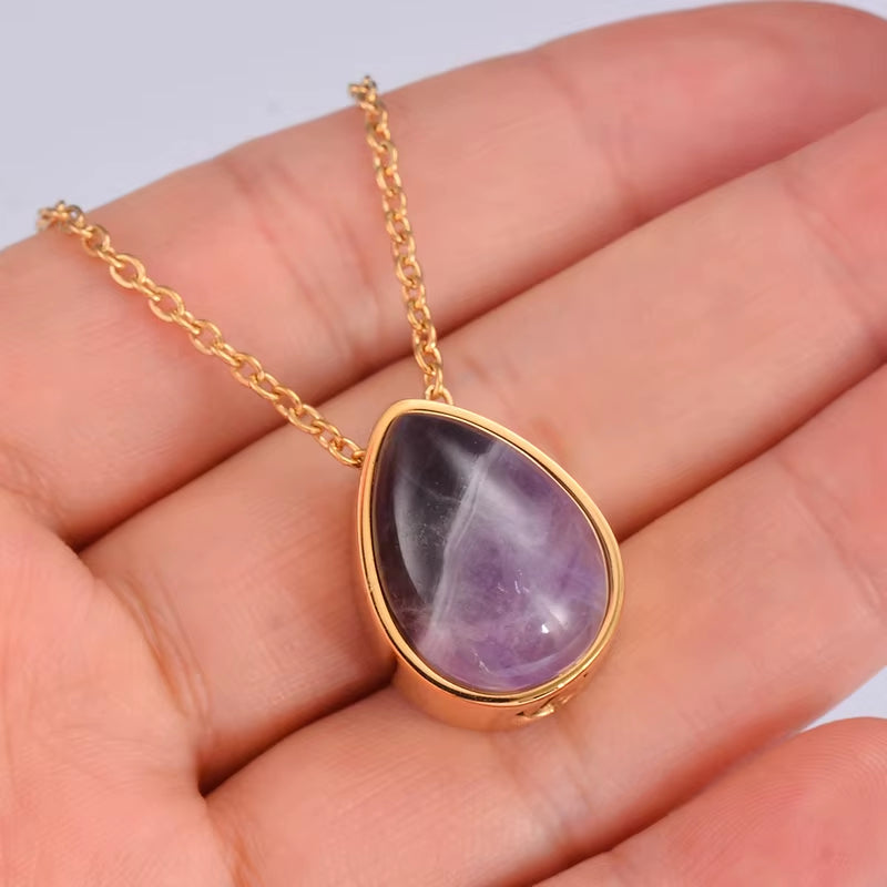 Elegant Teardrop Amethyst & Turquoise Pendant - Stainless Steel Cremation Urn Necklace for Cherished Memories