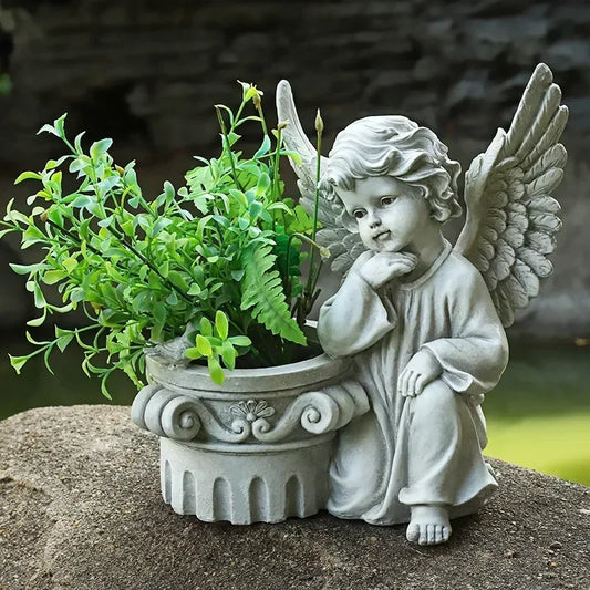 31CM European Courtyard Decorative Angel Figurine Flowerpot for Landscape Enhancements in Resin